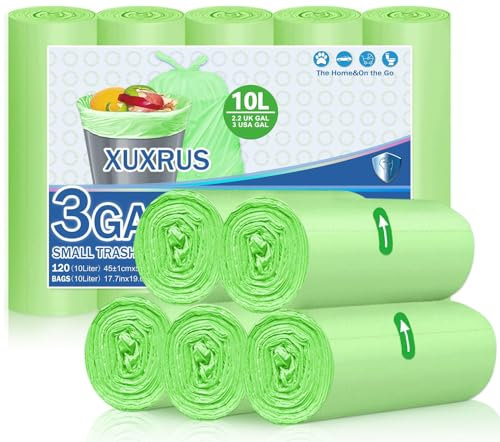 XUXRUS Lot de 120 sacs poubelle biologiques - 10 l - Résistants à la déchirure - Pour la cuisine