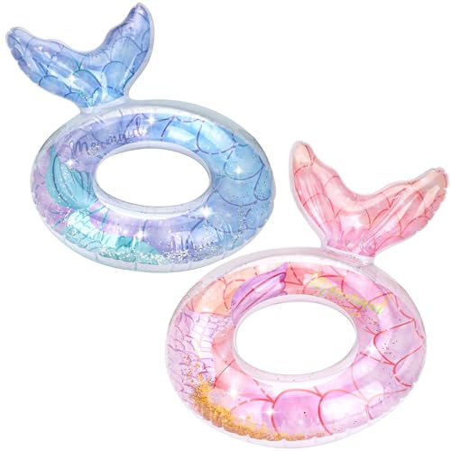wokdsbl Lot de 2 bouées de sauvetage en forme de sirène gonflable pour enfants, bouée de sauvetage à l'épreuve des fuites, bouée de sauvetage pour enfants, bouée de sauvetage gonflable pour enfants