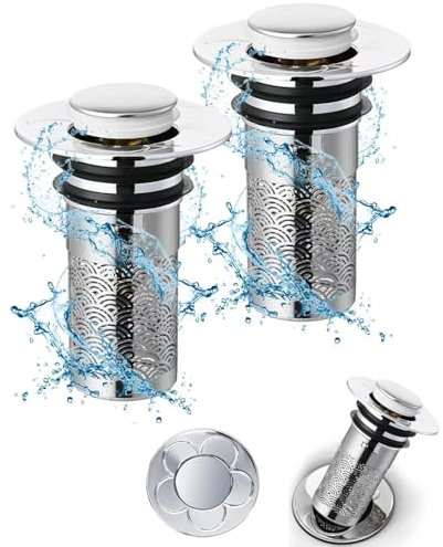 2 Pièces Bonde de Lavabo Universel Pop Up,34-40mm Bouchon de Lavabo Pop-Up Universel avec Filtre Anti-Clogging,Flitre de Vidange Anti-Bloqué,Accessoire Bouchon Baignoire pour Lavabo Cuisine Bain-Fleur