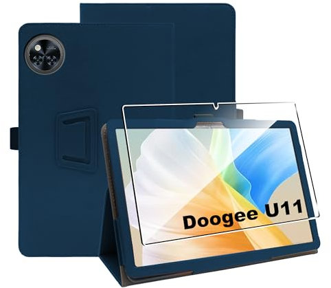 zZjoOoj Hülle Compatible with Doogee U11 / Doogee U11 Pro 11 Zoll Tablet Schutzhülle,Tablet Protection Bundle with 1 Stück 9H Härte Anti-Kratzen Folie, Vertical Stand Function,Marineblau