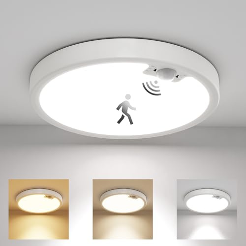 LQWELL Deckenleuchte mit Bewegungsmelder, Bewegungssensor Deckenlampe, Ø23CM x H2.5CM, 18W 1750LM 3000K 4000K 6000K Rund für Schlafzimmer, Wohnzimmer, Flur, Badezimmer