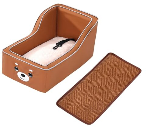 Baoblaze Sedile per cani con bracciolo centrale e, trasportino da viaggio per cani con cuscino rimovibile per di piccola taglia, CaffÈ