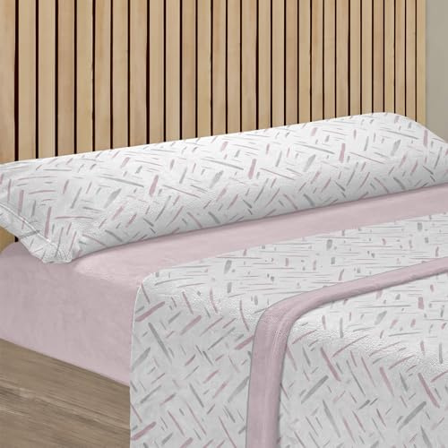 HOME MERCURY- Juego de Sábanas Térmicas para Invierno, Extra Suave y Ajustables, Juego Polar, Pirineo de 3 Piezas Incluye Bajera Ajustable, Encimera y Funda Almohada. (Rayas Rosa, Cama 135)