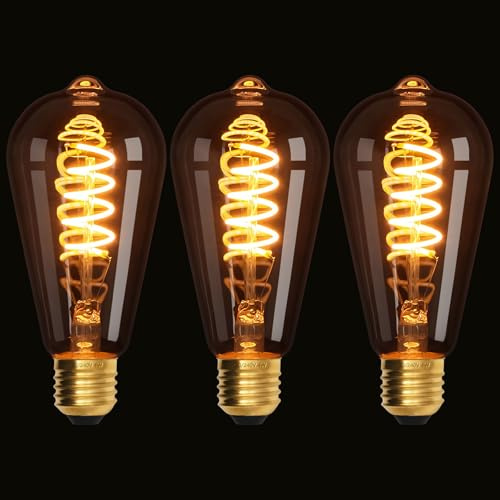 Terafeels 3 Pack E27 Screw Bulbs, ST64, 4W, 220-240V, 2200K Warm Yellow Glow, Clear Glass,Spiral Filament, Dimmable LED Vintage Light Bulb