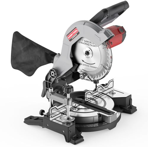 MarvTool troncatrice per legno – 1.400 W, 60 mm x 120 mm profondità/larghezza di taglio, Ø 216 mm, lama 24 Z, testa della sega inclinabile di 45° a sinistra, protezione lama e tenditore