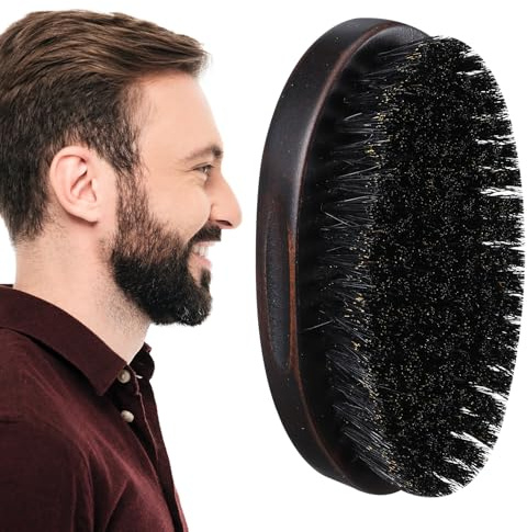 DOPENSPI Brosse à barbe en poils de sanglier pour homme, antidérapante, en bois de noyer noir, portable, pour l'entretien et le coiffage de la barbe