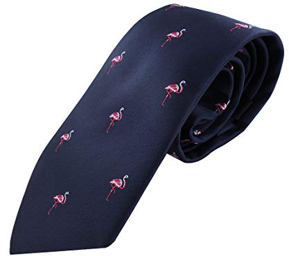 axy Herren Seidenkrawatten mit Geschenkbox Krawatte 8cm breite in verschiedenen Motiv HK2 (Schwarzblau - Motiv Flamingo)