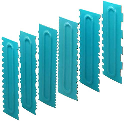 Antallcky Juego de 6 raspadores para tartas, peine de decoración y glaseado, herramientas para bordes de tartas, dientes de sierra, plástico, 12 texturas, color azul