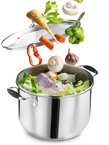 Stainless Steel Stock Pot with Lid and Handles | 20cm Or 24cm Mirror Polish Toughened Induction Cooking Pot (24cm)