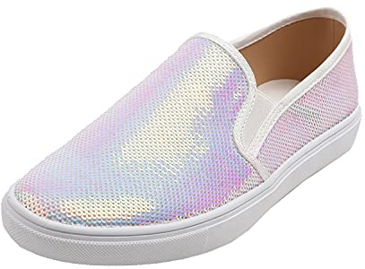 Feversole Women's Sequin Fashion Slip-on Sneaker Casual Flat Loafers,Baskets à Enfiler à la Mode pour Femmes Mocassins Plats décontractés