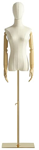 Weibliche Schaufensterpuppe Kleid Form Torso, Display Schaufensterpuppe Körper mit abnehmbarem Kopf, hölzerne Hände und goldene einstellbar 140cm-200cm Höhe Stehen, für Kleid Schmuck Display, Beige