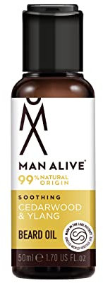 Beard Oil for men by Man Alive 99% Natural skincare 50ml with Oatmeal, Argan Oil, Jojoba Oil & Almond Oil, gifts for men softens facial hair mens gifts birthday gifts for him (Cedarwood & Ylang)