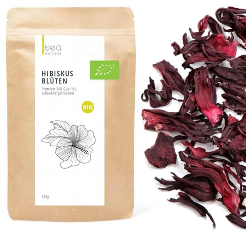 Hibiskusblüten ganz, Premium BIO Qualität, Handernte, schonend getrocknet, sehr fruchtig, perfekt für Hibiskus Tee, 150g - tea exclusive