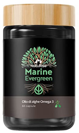 NatuRise® Omega 3 Vegan - Olio di alghe - 1124 mg di DHA ed EPA - Alto dosaggio - 60 capsule - Testato in laboratorio - Forma trigliceride - Senza carragenina - Vetro UV