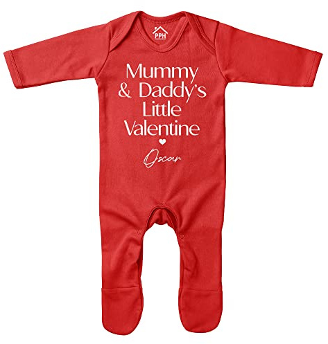 Purple Print House Personalised Mummy & Daddy's Little Valentines Romper Suit Baby Boy Girl First Valentines Day Gift for Newborn Babies, 0-3 Months, Red