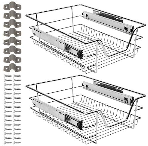 Ikodm Teleskopschublade 2X40cm Küchenschublade, Schrankauszug,Küchenschrank Auszug Nachrüsten,Küchenschubladen aus Metall Einbauschublade für Spülschrank,Schrank Schubladen Ausziehbar