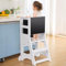 Lernturm mit 3 verstellbaren Höhen, Learning Tower mit magnetischem Whiteboard und Abnehmbarer Kreidetafel, Höhenverstellbar, Montessori-Lernstuhl für Küche und Bad, Kippsicher, Weiß