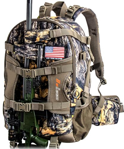 YVLEEN Hunting Backpack, Waterproof Camo Day Pack with Rifle & Bow Holder