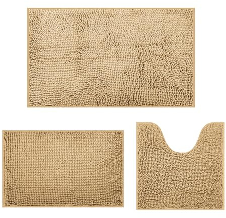 DTXDTech Juego de 3 Alfombrillas de Baño Antideslizantes de Chenilla - 20 x 32, 16 x 24 y 20 x 20 Pulgadas en Forma de U - Suaves y Absorbentes para Baño (Color Pelo)
