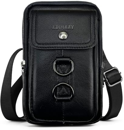 EDIMRAY Handytasche Zum Umhängen Herren Leder Gürteltasche Kleine für Männer Handy Umhängetasche 7 zoll Echtleder Vintage Schultertaschen Hüfttasche (Stil C: Schwarz)
