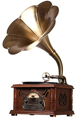 KPERXIS Hi-Fi e casa Vintage retrò Classico grammofono fonografo Forma Altoparlante Stereo Sistema Audio Carillon Dente Blu unità Aux-in con Altoparlante da 40 W Ogni Famiglia