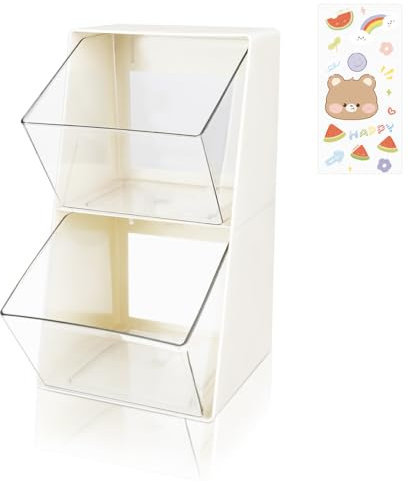 DIBALIYI 1PCS Kunststoff Tee Aufbewahrungsboxen, Klarer Teebox mit 2 Schubladen, Küchen Tee Organizer für Teebeutel mit Aufkleber, Kaffeepads, Nagellack, Schminktisch Organizer (1PCS Weiß)