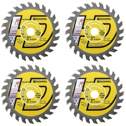 HIGHDRIL Disco TCT para Madera 75mm x Árbol 10mm - 4Piezas Discos de Corte Soldados al Vacío para Madera Escayola Goma Tubería Plástico