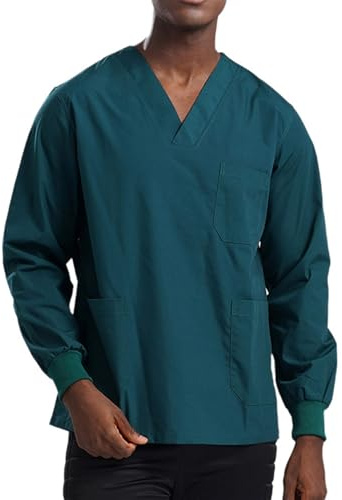 inlzdz Casacca Sanitaria Uomo a Manica Lunga per Medico Dentista Veterinario Infermiere Camici da Laboratorio Giacca Ospedaliera con 3 Tasche Divisa OSS Verde XL