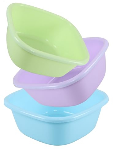 Afromy 10 L Square Plastic Wash Basin, Colored Small Dish Washing Tub for Home Kitchen, Pack of 3