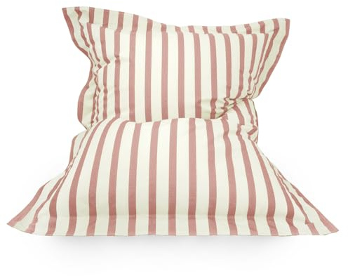 rucomfy Beanbags Indoor/Outdoor Striped Squarbie Adult Beanbag. Pre Filled Floor Cushion, Armchair or Lounger. Water & UV Resistant (Giant, Dusky Pink)