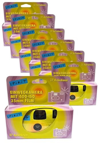 7X PHOTO PORST Einwegkamera Edition Spirit in grün, bunt, mit Blitz, Batterien und Film (7er Pack, je 27 Aufnahmen)