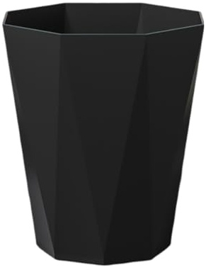 Polygon Small Plastic Bin, Slim Waste Paper Bin Wastebasket Garbage Container for Desktops, Office, Bedroom - Lightweight Recycling Trash Can with Smooth Finish 21x24cm (Black)