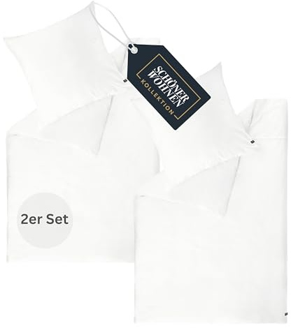 SCHÖNER WOHNEN Ropa de cama de raso, 135 x 200 cm, algodón blanco, lujosos juegos de cama de 4 piezas, suave y transpirable, se compone de 2 fundas de ropa de cama y 2 fundas de almohada de 80 x 80 cm