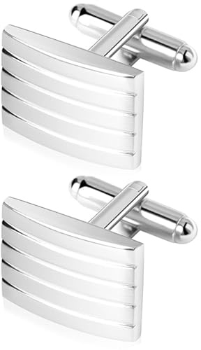 2 Pcs Cufflinks for Men,Cuff Links Mens,Silver Mens Cufflink Shirt Accessories Best Man Shiny Silver Rectangle Classic Tone Striped Metal Men'S Cuff Link Accessory Suitable for Groomsmen,Gentleman