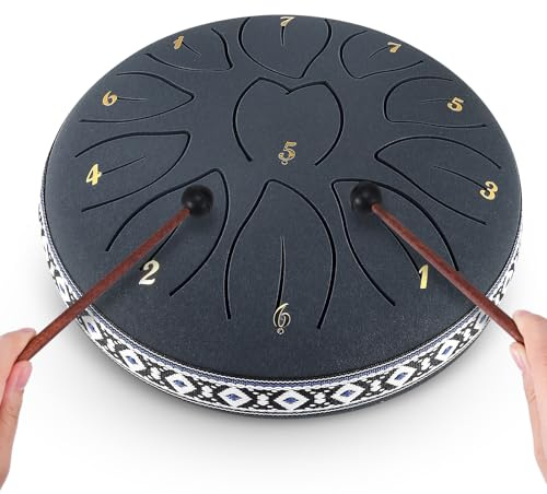 Tongue Drum 6 pulgadas 11 Nota Tambu, Tambor de Lengua de Acero, Instrumento de Percusión, handpan de Acero para Educación Musical, Meditación, Yoga, Mejor Regalo para Niños y Adultos Principiantes.