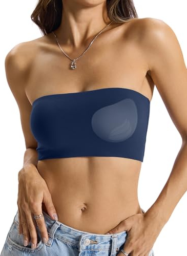 EasyGala Womens Padded Double Lined Tube Top Bandeau Strapless Built in Bra Bralette Tank Tops Crop Backless Shirts Sexy Going Out Tops 2026 Navy Blue S