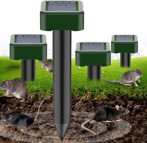 Ahuyentador de Topos Solar, Repelente de Ratones Ultrasónico 4 Piezas, Ahuyentador Animales para Repeler Topillos, Topos, Serpientes y Roedores de Jardines,Anti Toposs,contra Plagas