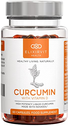 Elixirvit Mizellares Curcumin Forte – 185x höhere Bioverfügbarkeit als Curcuma/Kurkumin – Mizellen Kurkuma Extrakt mit NovaSOL – 60 Flüssig Kapseln Hochdosiert