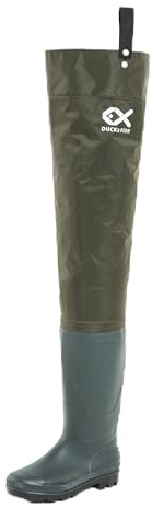 Duck and Fish Green Fishing Wader Hip Boots with cleated outsole (5 M US Men / 7 M US Women)