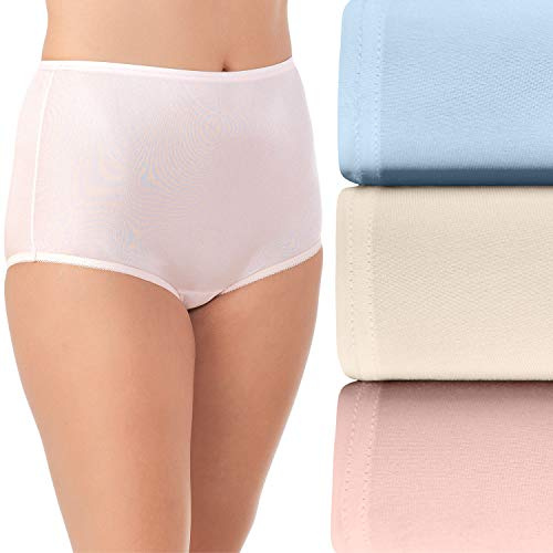 Vanity Fair Women's High Waisted Underwear, Full Coverage Ladies Panties, Perfectly Yours Briefs, Nylon - Pink/Blue/Candleglow, 8