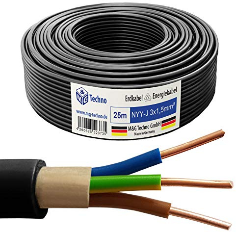 M&G Techno 25m NYY-J 3x1,5 mm² Erdkabel Elektro Strom Kabel Kupfer eindrähtig Made in Germany