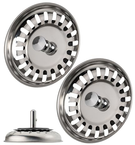 Diskbänkssil, 2-pack, Ø 80 mm silkorg, i rostfritt stål, korgens tapp sticker ut 25 mm djupt i avloppet, Ø 7,8 mm stift, reservdel för diskbänk, köksavloppssil, ventil för diskbänkssil