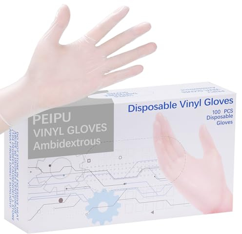 PEIPU Vinyl Disposable Gloves (Medium, 100-Pack),Powder Free, Cleaning Service Gloves, Latex Free