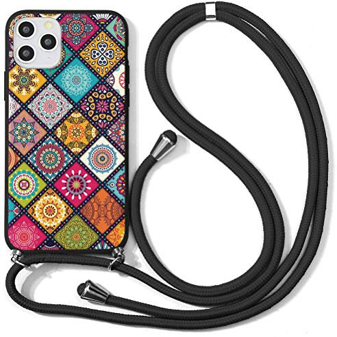 Yoedge Funda con Cuerda para iPhone 13 Pro -6,1 Pulgadas Carcasa de Teléfono Móvil Silicona Mate AntiChoque Suave TPU con Cadena Cordón Ajustable Ponible Cuello Colgante Correa para 13pro, Cuadrados 1