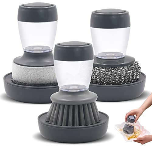 cersaty 3 Pcs Spazzola per Piatti Set, Rimovibile Spazzola Lavapiatti Spazzola Piatti con Dispenser per la Pulizia di Stoviglie, Pentole, Padelle, Lavelli