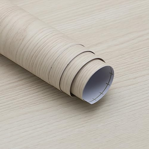 JSEVEM 40CM×3M Air Guide Design Extra Thick Beige Warm Color Wood Wallpaper Peel and Stick Waterproof Wood Contact Paper Vinyl Matte Textured Furniture Sticker for Wardrobes Kitchen Cabinet Worktop