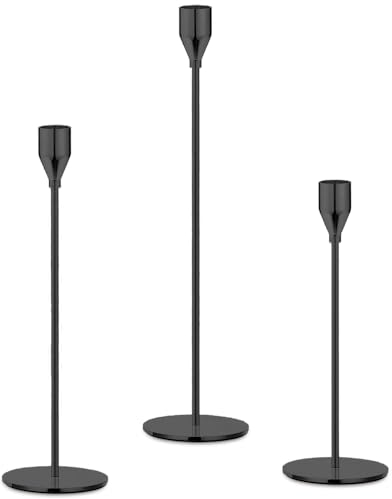 Mivitoom Set of 3 Black Candle Holders,Taper Candle Metal Candle Stand Holder - Elegant Candlestick Holders for Home Party Living Room, Dinners Decoration