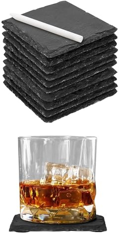 Set 10 Pezzi Sottobicchieri Quadrati In Ardesia 10 x 10 Cm Colore Nero Pietra Naturale Certificati Contatto Alimentare Con Gommini Antiscivolo Sottobicchiere Gessetti In Regalo
