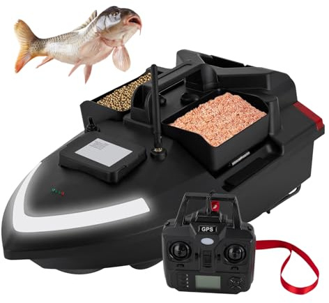 Taozhiyy Barco RC para cebo de pesca, 500 m, distancia de 500 m, barco de pesca con GPS y motores dobles y faros de búsqueda, barco para cebo de pesca, 12000 mAh, 40 puntos de posicionamiento
