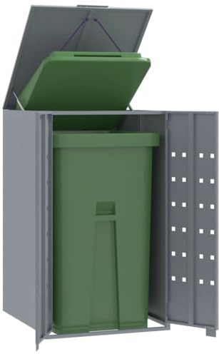 IKAYAA Edelstahl Mülltonnenbox 1er 240L 1 Tonnen Mülltonnenverkleidung Metall Müllcontainer Mülltonnenschrank Müllbox Draußen 69x79x117 cm